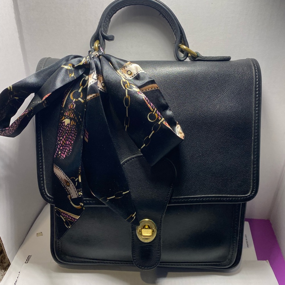 Elegant Black Handbag with Scarf Accent